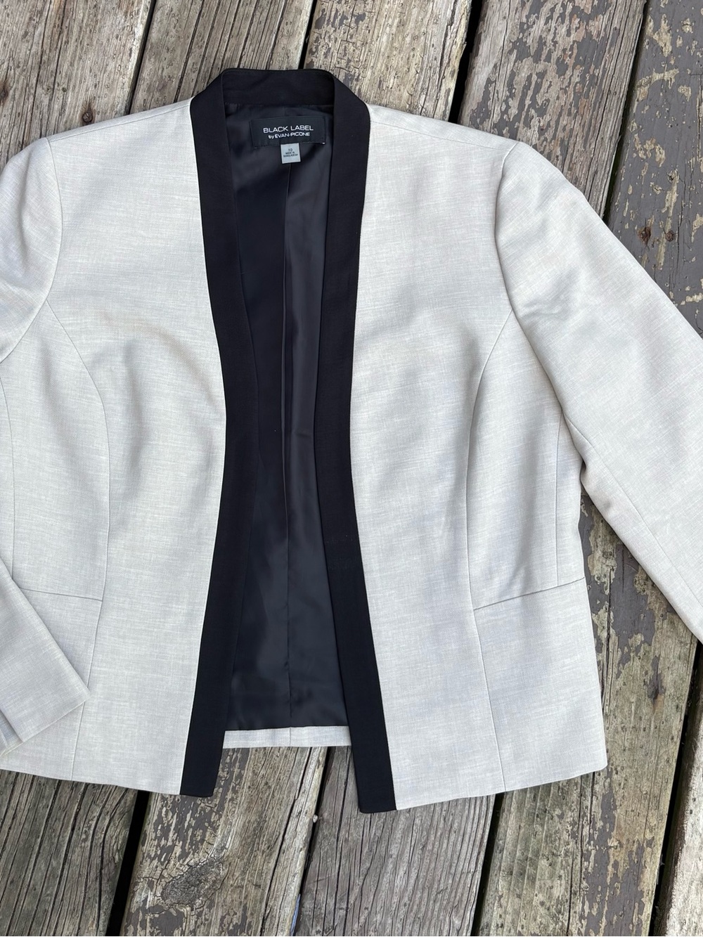 Black Label by Evan Picone Women’s Cream Open-Front Blazer with Black Trim 10